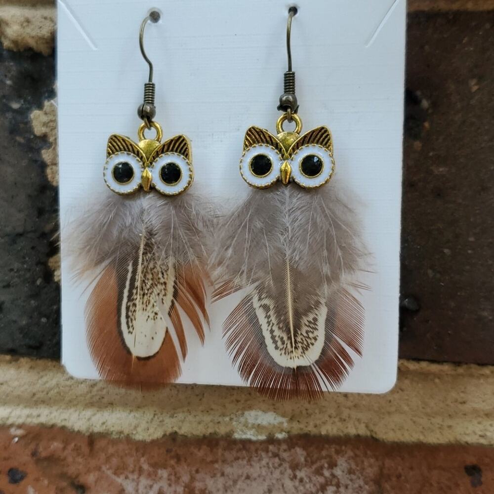 owl feather festival boho earrings